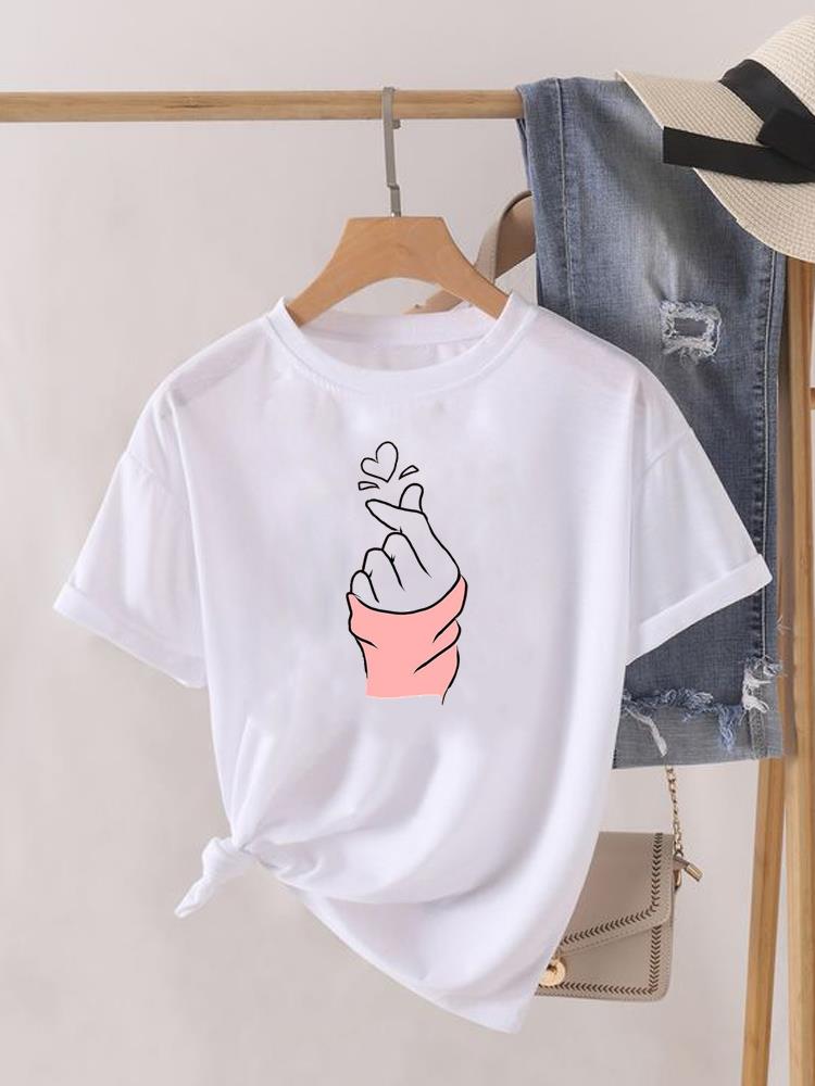 Love Heart Print Clothes Graphic Tshirt Fashion Print Summer Unisex Trend Sweet Short Sleeve Lady Female Shirt Tee