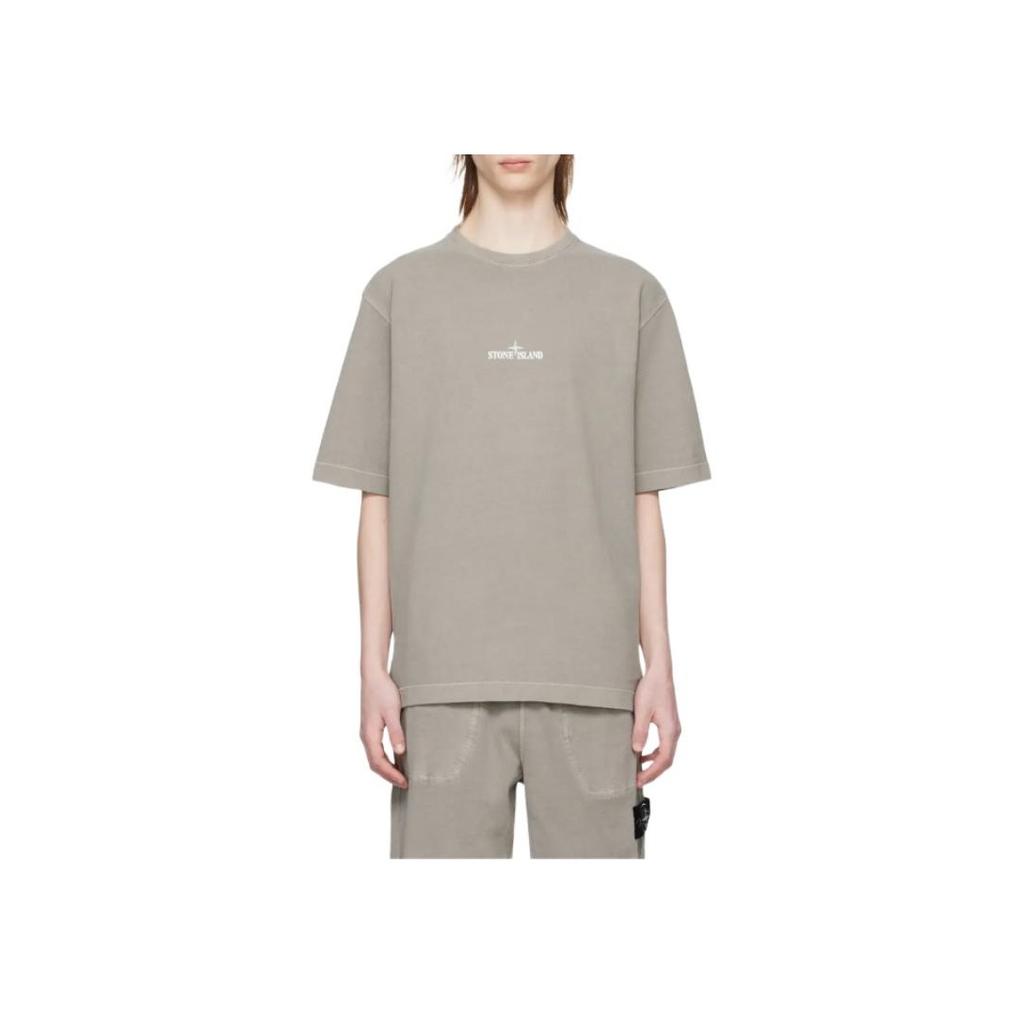 Stone Island Letter Print Crew Neck Loose Fit Short Sleeve T-Shirt Men Tops Khaki 8015209T2-V0064