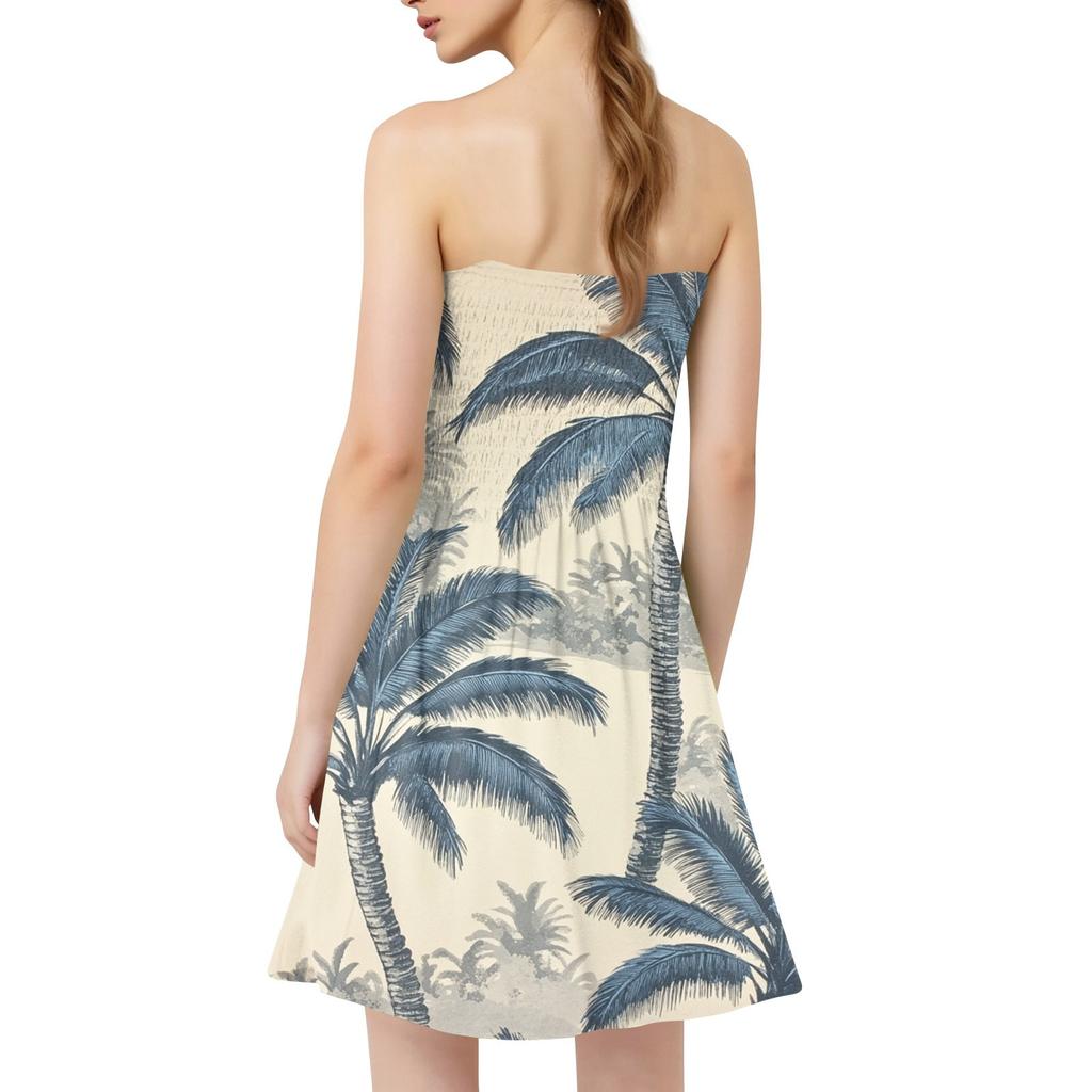 Damenmode Lässiges Bandeau-Druck Ärmelloses Kleid