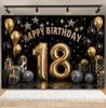 Black and Gold Balloon Gift Theme 18th Birthday Banner Backdrop Cloth Adult Gift Birthday Party Decoration Photography Backdrop