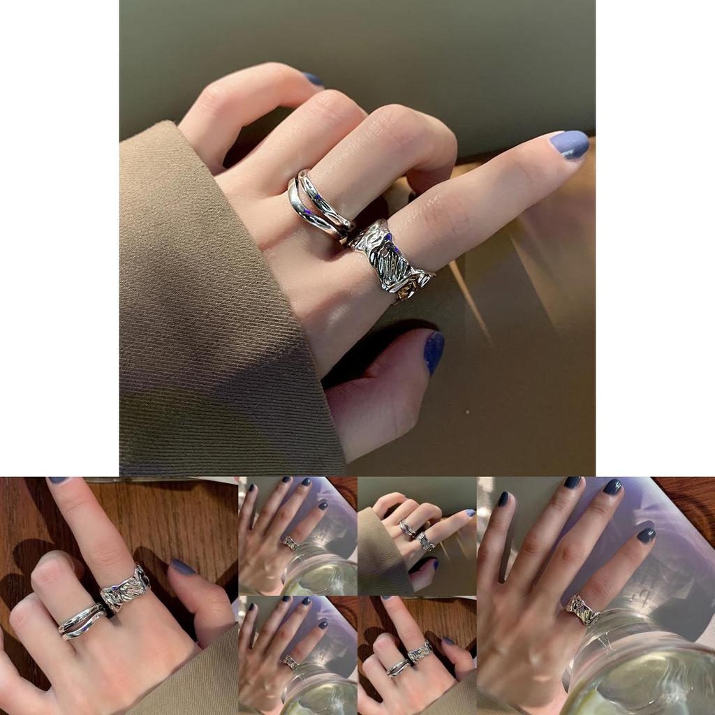 Stunning S925 Sterling Silver Minimalist Double Layer Geometric Ring For Women