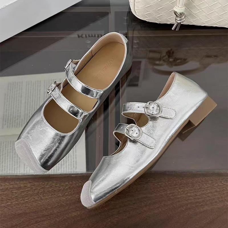 

Ретро туфли Мэри Джейн с квадратным носком и вставками, весенне-летние новые туфли с одинарной застежкой на две пуговицы, на плоской подошве и низком каблуке, с открытым подъемом 35