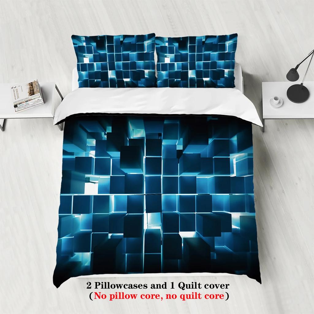 3pcs Red transparent grid visual effects bedding set suitable for teenagers and adult bedroom1*duvet cover+2*pillowcase