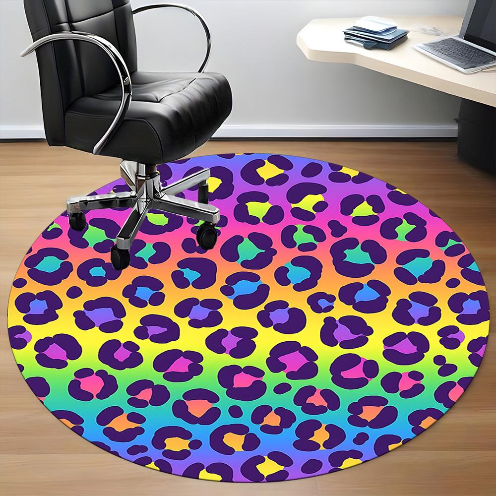 1pc Rainbow Leopard Office Round Area Rug, Indoor Mat Suitable ForOffice, Under Office Chairs Bedroom Living Room Home Decor, Room Deco T213