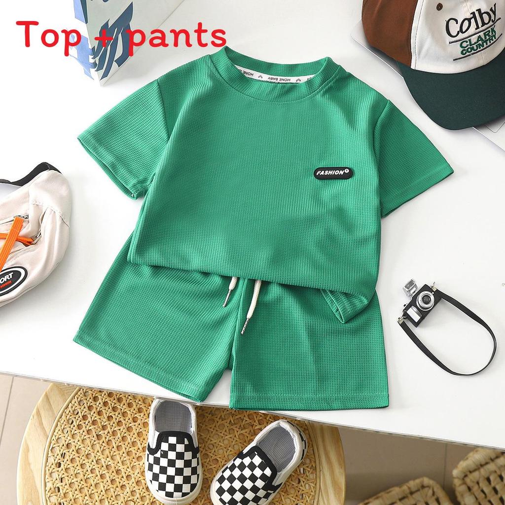 Childrens Summer Short Sleeve Shorts Pajamas With Soft Waffle Fabric For Kids