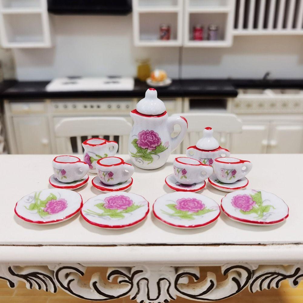 

15Pcs Miniature Porcelain Tableware Kitchen Dollhouse Teapot Home Furnishings no.7