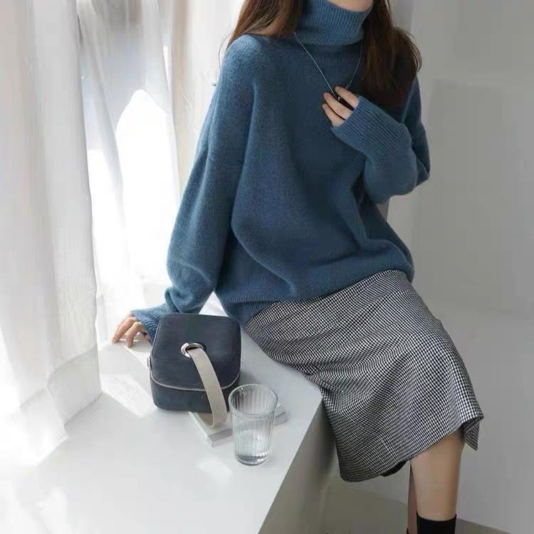 Women's High-Neck Thick Knit Sweater: Autumn/Winter 2024 European & American Loose Pullover Style
