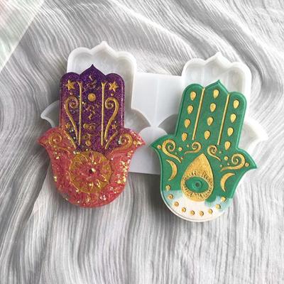 2Pcs/Set Hand Of Fatima Incense Sticks Base Silicone Mold Diy Yoga Cement Plaster Flower Of Life Incense Holder Tray Home Decoration