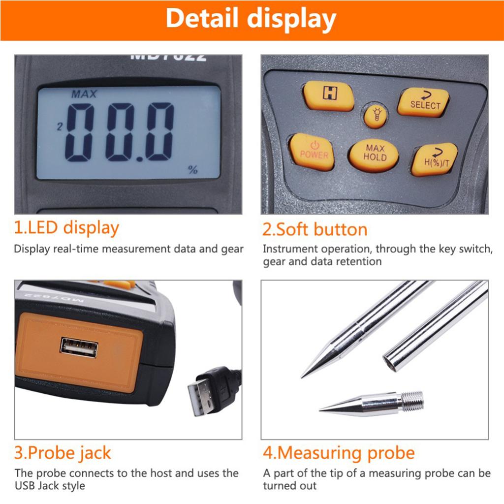 Grain Moisture Meter Fit for Black Pepper Cashew Nut Wheat Corn Coffee Beans Cacao Beans Meter Damp Detector LCD Display