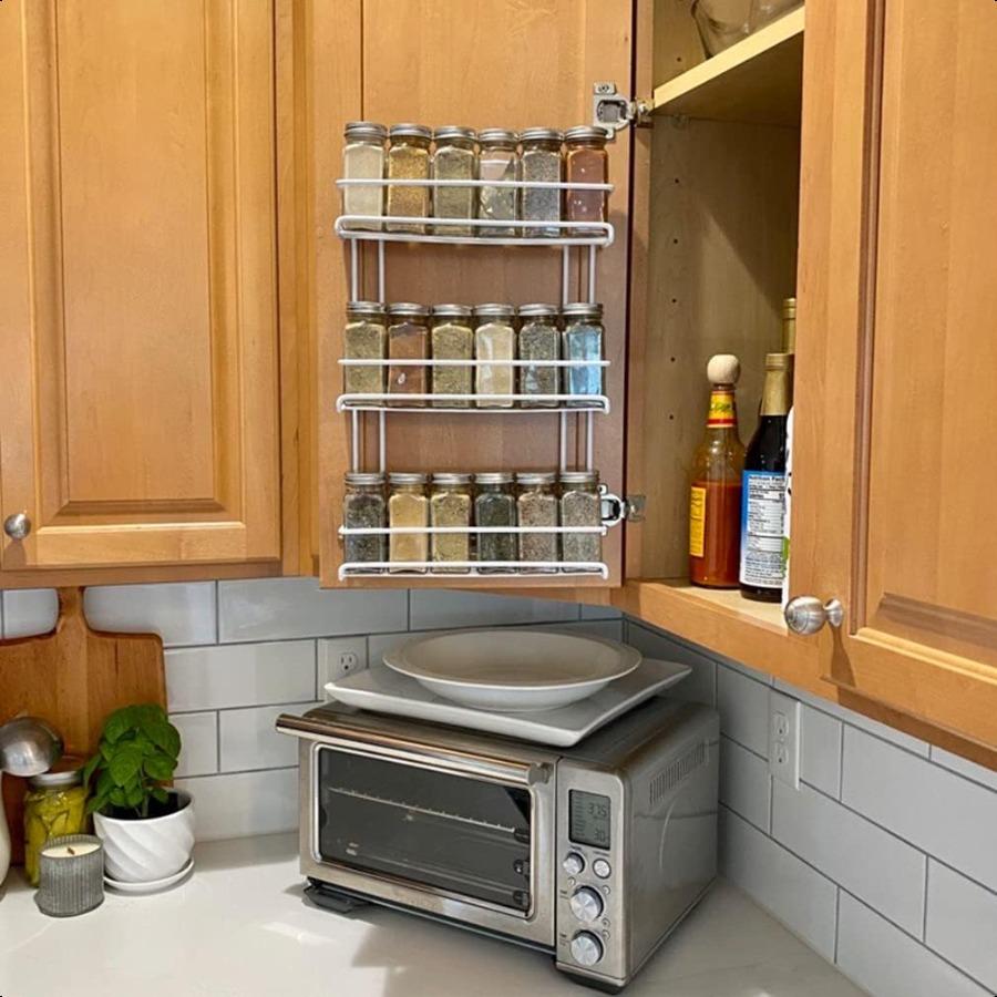 3Tier Spice Rack Wall or Cabinet DoorMounted Organizer Metal Storage for Small Spice Jars Holds Up to 18 Bottles White Coated S