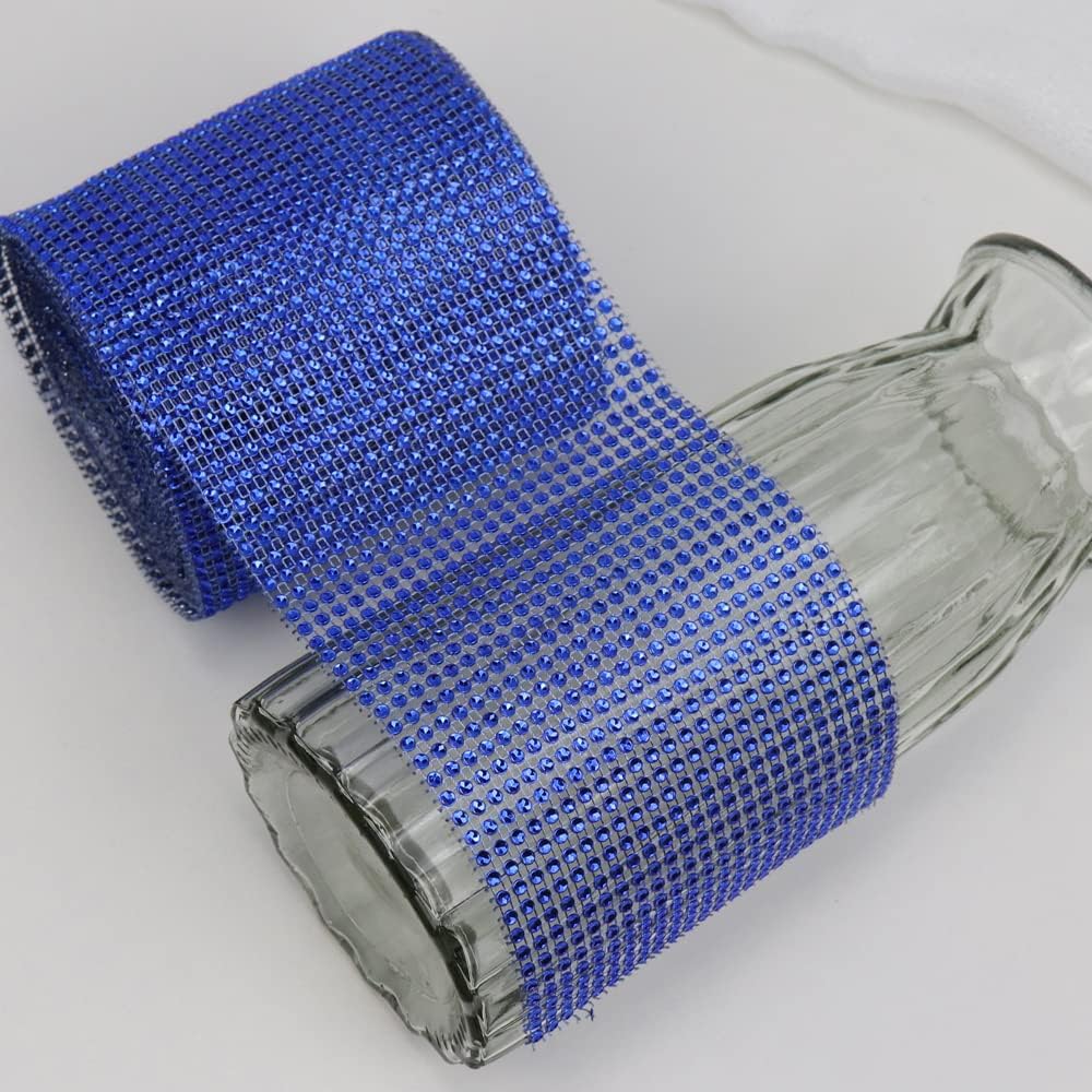 Rhinestone Ribbon Bling Wrap Bulk DIY Roll for Event Decorations Bridal/Baby Shower Birthdays, Arts & Crafts Vase & Party Decorations (Royal Blue, 10