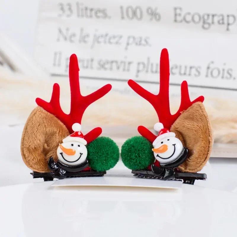 2pcs Christmas Hairpin Cute Antler Deer Ear Hair Clips Santa Claus Snowman Barrettes for Girls Headwear Women Hair Accessories