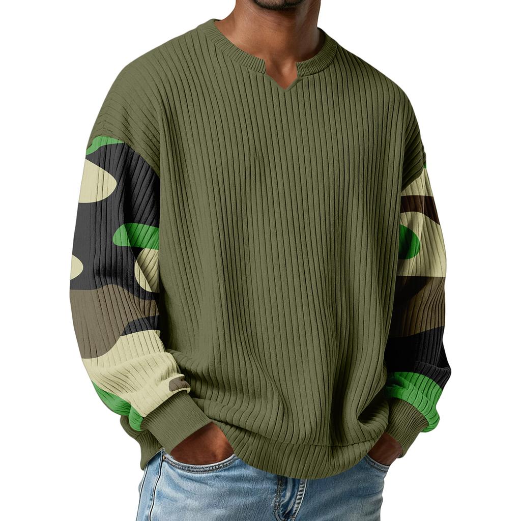 Herrtröja med snygg, ribbad och texturerad långärmad kamouflagemönster
