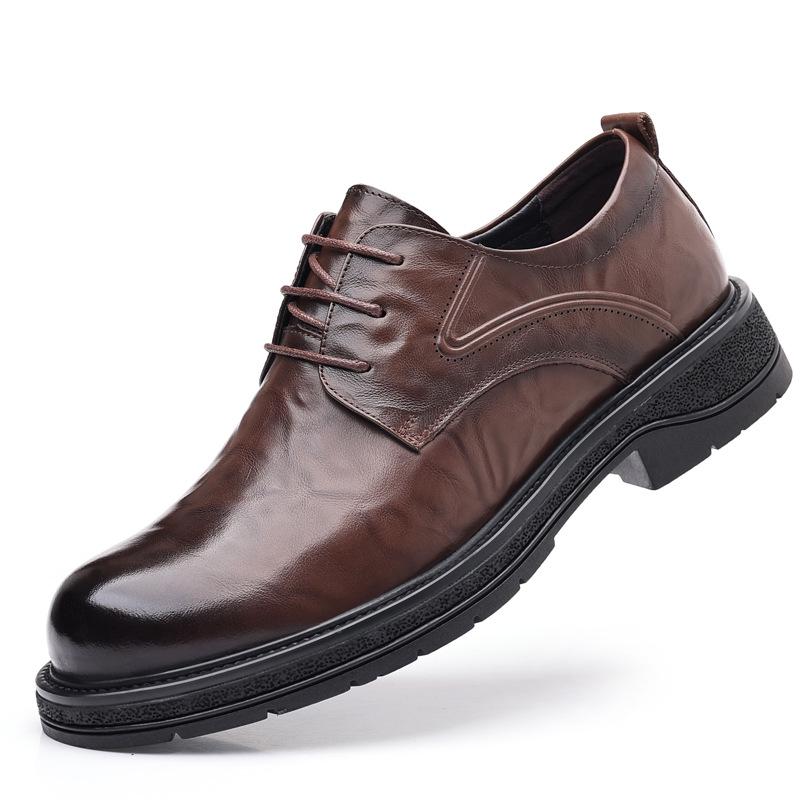 

Men s Genuine Leather Casual & Formal Thick Sole Shoes - Trendy Big Toe Korean Style for Business & Wedding 43 світло-коричневого кольору