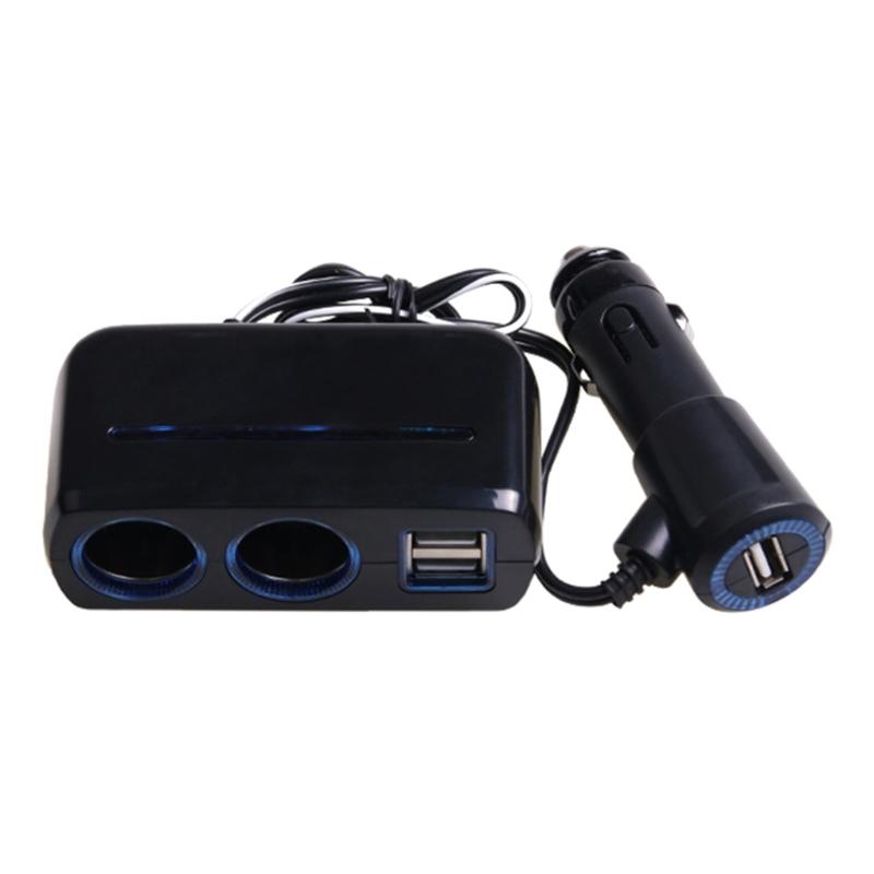 12V/24V Vehicles Lighter Socket Splitter Multiple Device Charging Car Accessory with 2 USB Interfaces Totally 3A Output