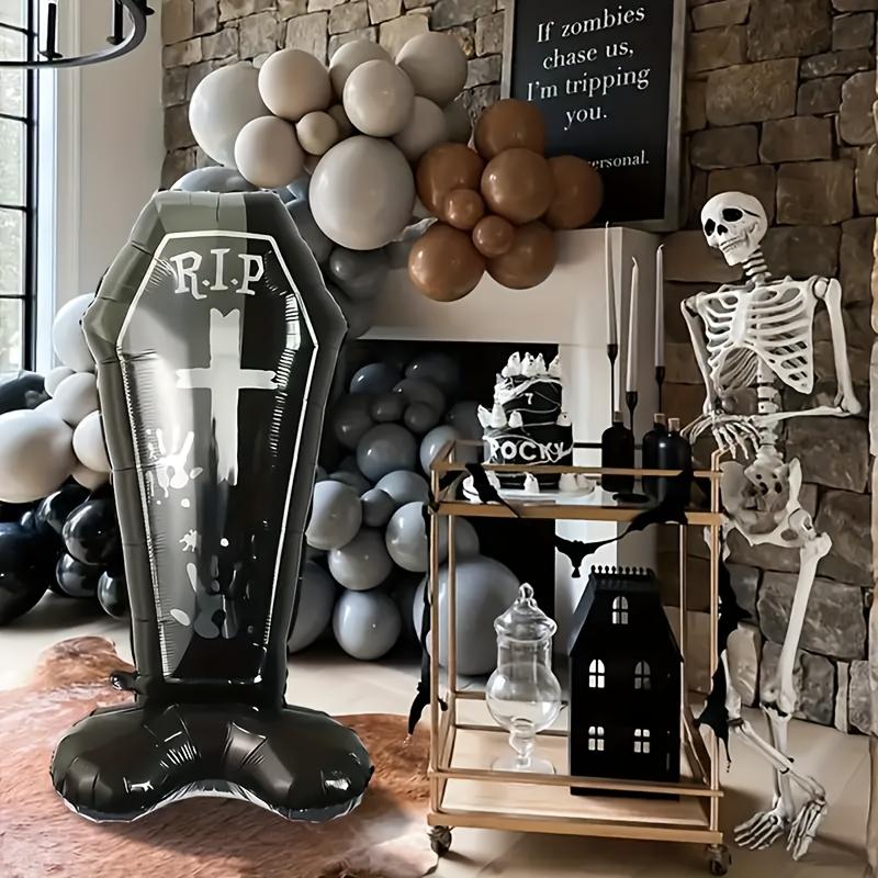 1pc Black Coffin Balloon Halloween Cross Pattern Aluminum Film Balloon Horror Theme Party Decoration Indoor and Outdoor Ornament