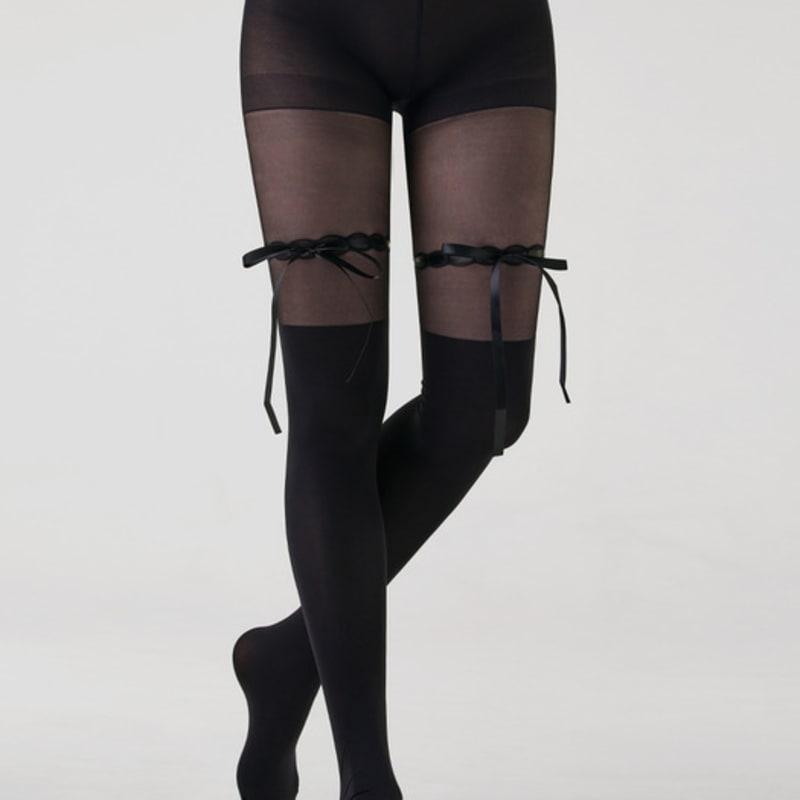 HUGDAY [30 Denier] Balletcore Ribbon Strap Pantyhose