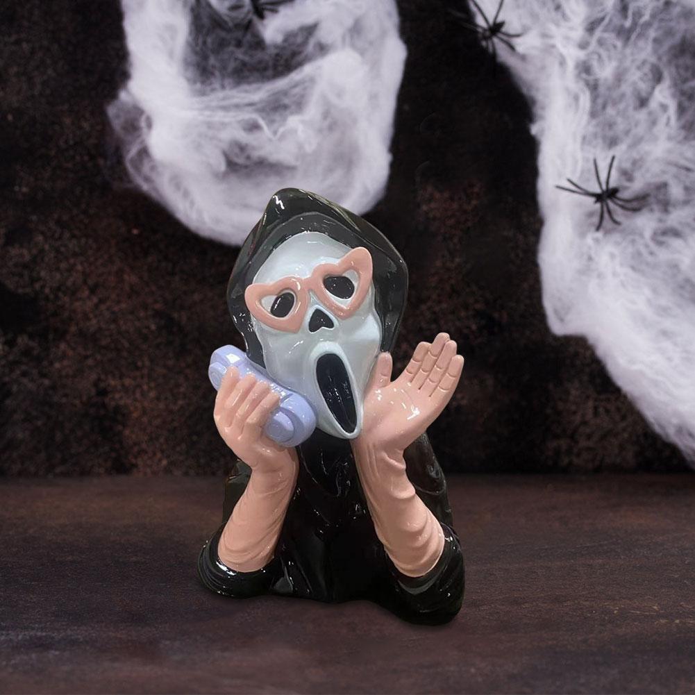 Creative Halloween Resin Ornament Screaming Girl Telephone Ghost Statue Decor Halloween Party Game Room Setting Prop Supplies