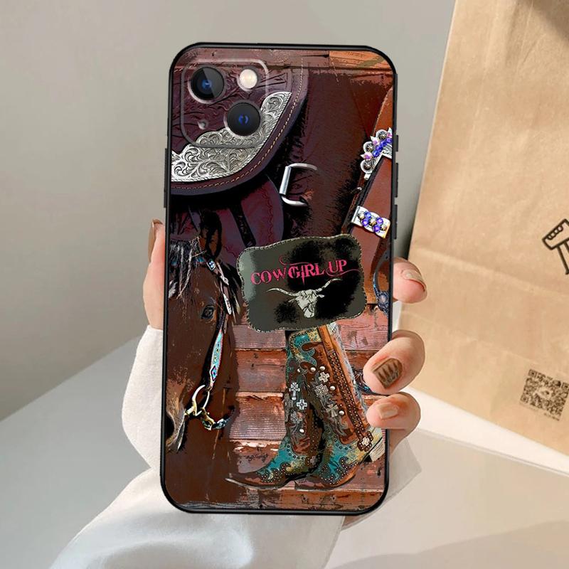 

Western Cowgirl Cowboy Boots Cowhide Case For iPhone 17 Air 16 14 13 12 11 15 Pro Max 13 12 mini 15 16 Plus 16e Cover Coque iPhone 12 mini