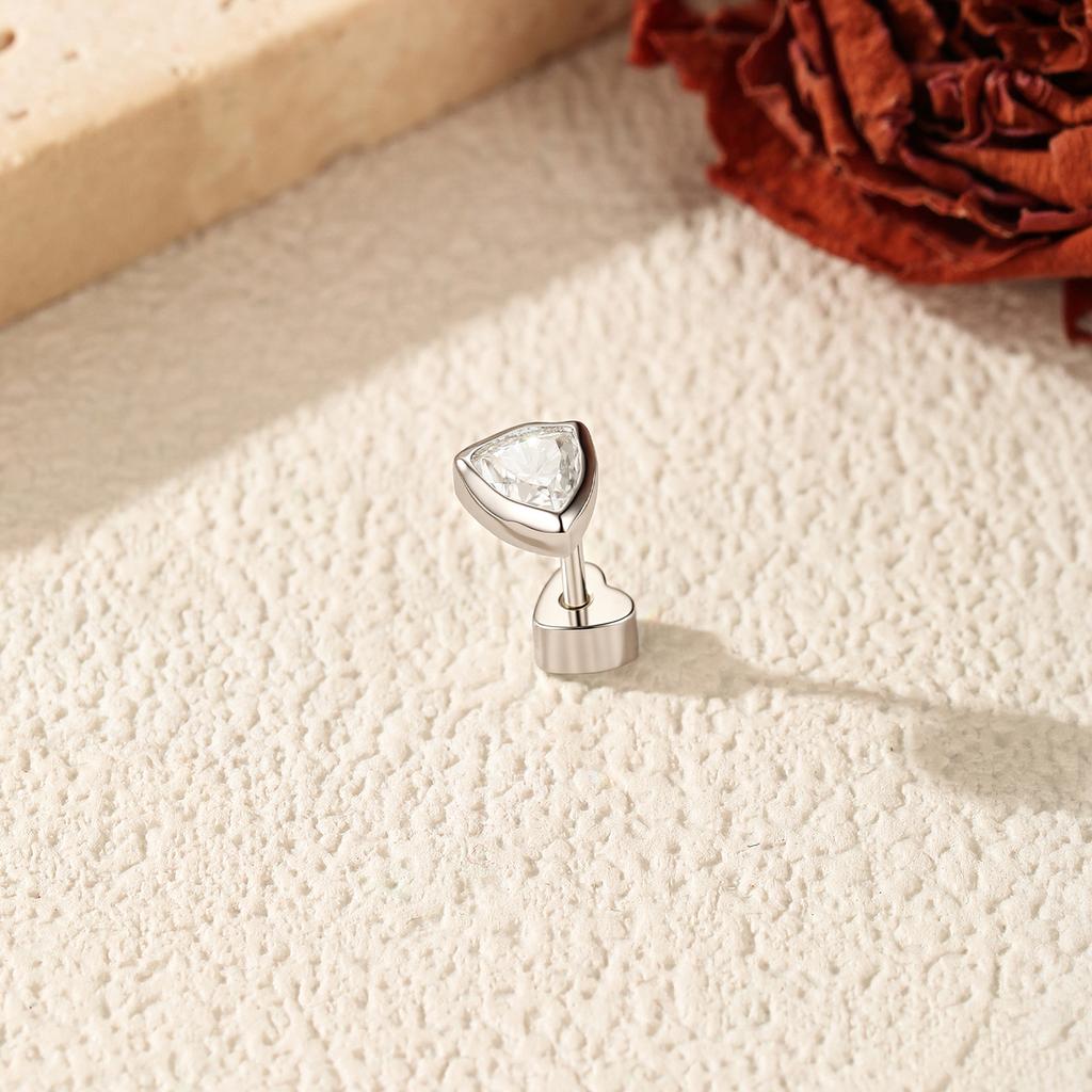 MODIAN Moissanite Heart Screw Ear Studs 925 Sliver Classic Triangle Neutral Stud Earrings For Women Fine Jewelry