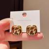 Retro Geometric Leopard Print Gold Square Stud Earrings for Women - Unique and Versatile Design
