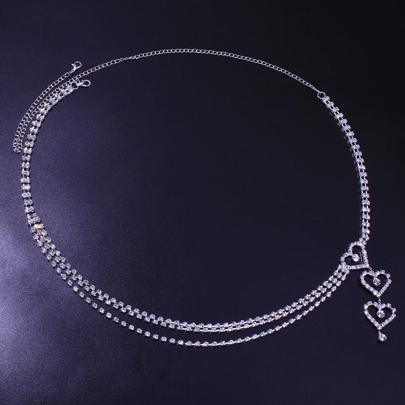 Multi Layer Waist Chain Alloy Shinning Body Chains with Dangle Heart Body Jewelry Accessories for Women and Girls