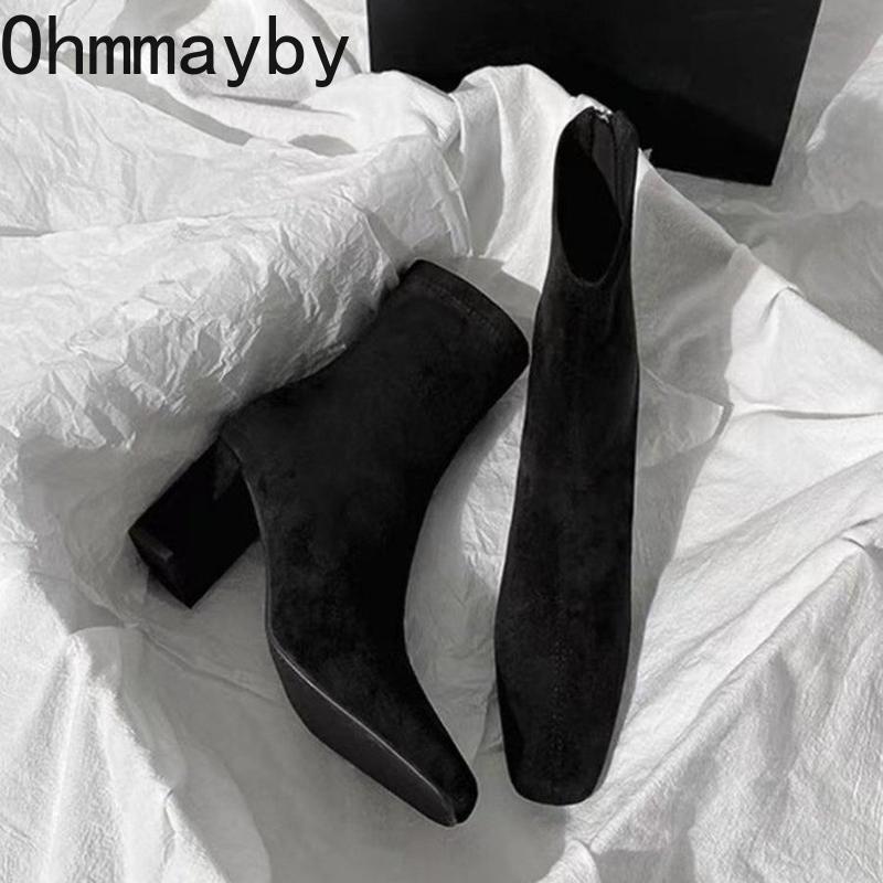 Herbst Winter Eckige Zehenpartie Damen Stiefeletten Mode Eckige Absätze Schuhe Prägnante Damen Moderne Kurze Damenstiefeletten