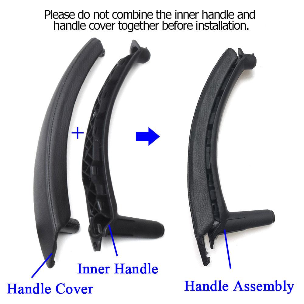 Inner Car Black Beige Left Right Passenger Door Pull Handle Leather Cover Trim Replacement For BMW X5 X6 E70 E71 E72