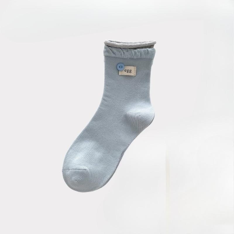 

Женские весенне-летние хлопковые носки-трубы с кружевом и двойным воротником, тканевая этикетка на пуговице 1 pair синий