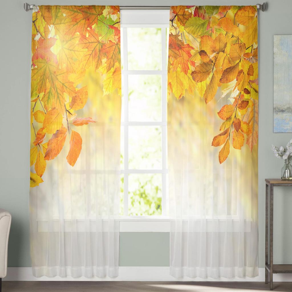 Maple Leaves Trees Texture Tulle Curtains For Living Room Sheer Voile Curtain Bedroom Decorative Kitchen Window Treatments