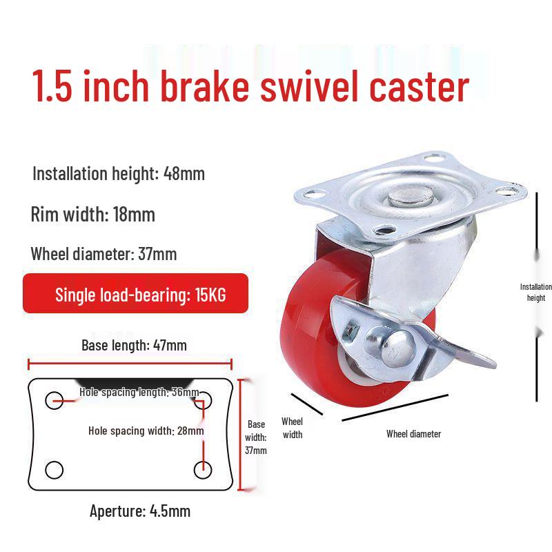 Universal Silent Casters with Brakes, 1-3 Inch Swivel Pulley Trolley Wheels
