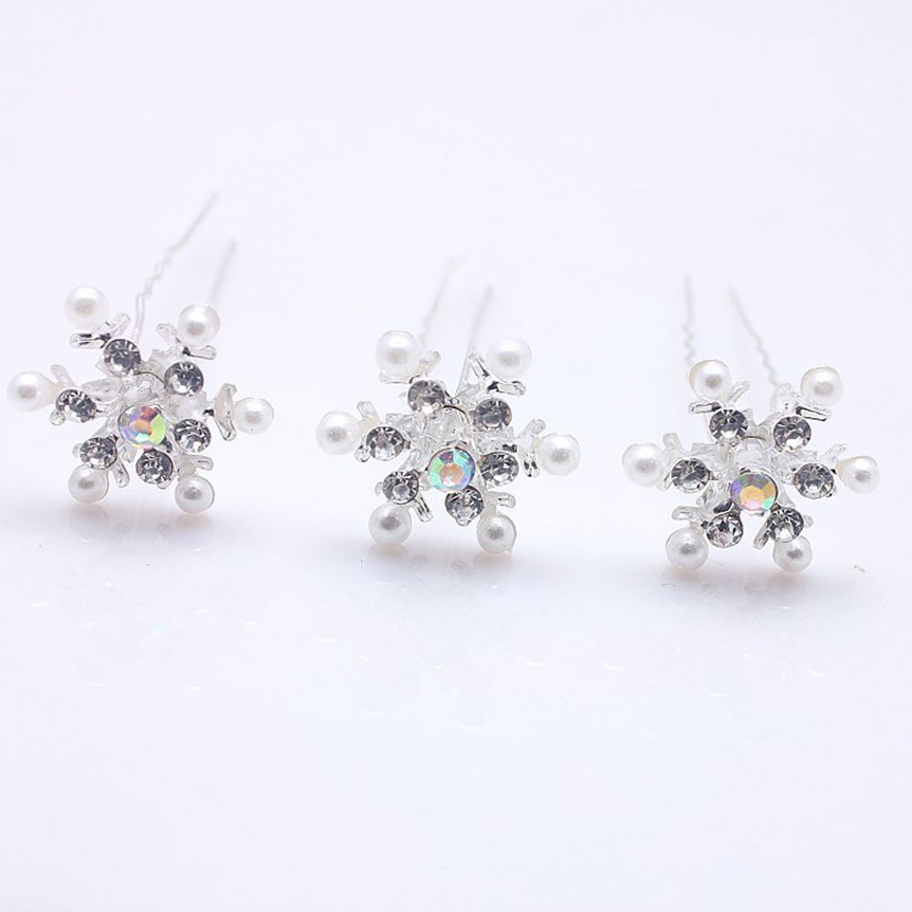 Delicate Snowflake Women Wedding Headwear Hair Pin Pearl Flower Crystal Rhinestone Hair Clips