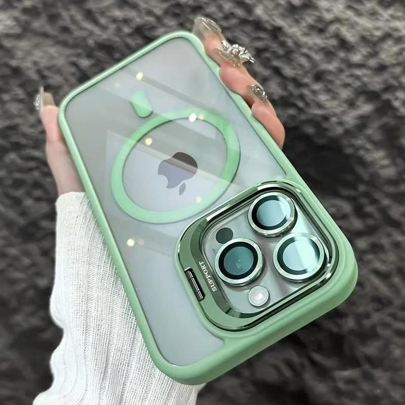 Luxury Magnetic Shockproof Phone Case For iPhone 16 Pro Max 16E 15 14 13 12 11 Plus Pro Funda Stand Glass Lens Protection Cover