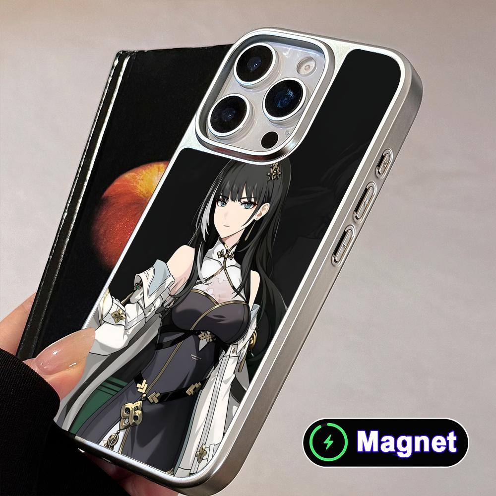 Wuthering Waves Baizhi Phone Case for iPhone 17 16 15 14 13 12 11 Air Pro Max Plus Electroplated Silver Magsafe Cover