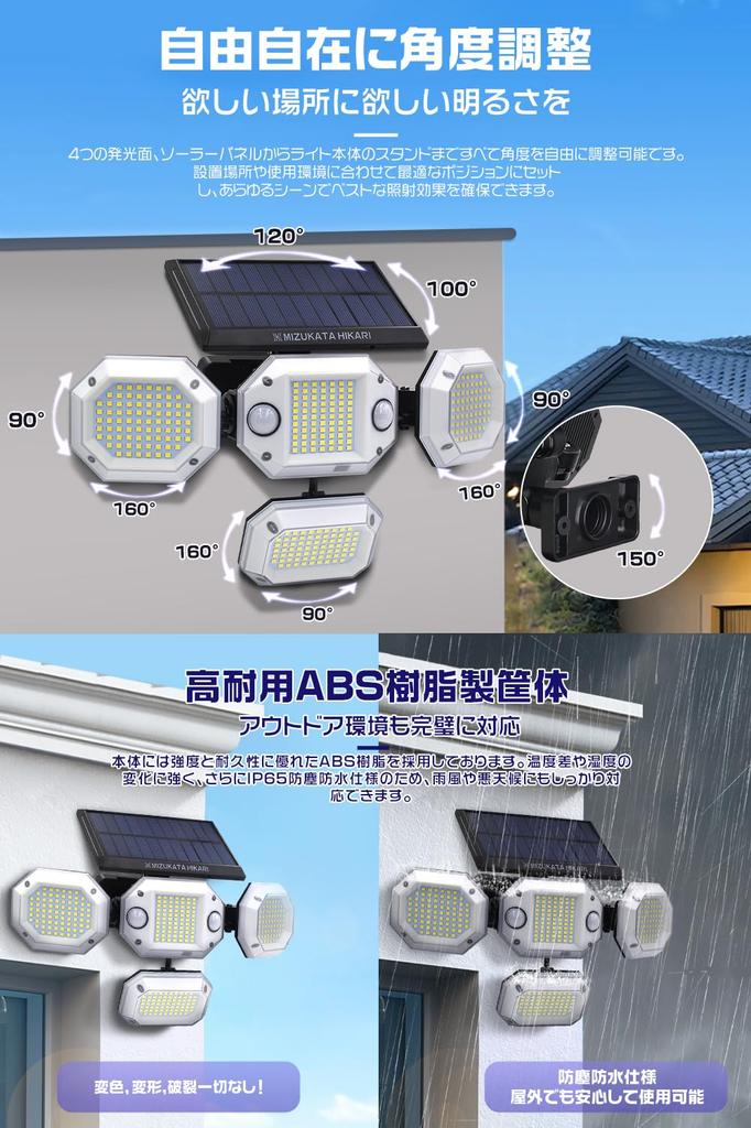 HIKARI LED Solar 3200LM Integrated Sensor Light with Two Motion and Light Wide Beam Remote 3 Lighting Waterproof and Dustproof Adjustable Perfect for