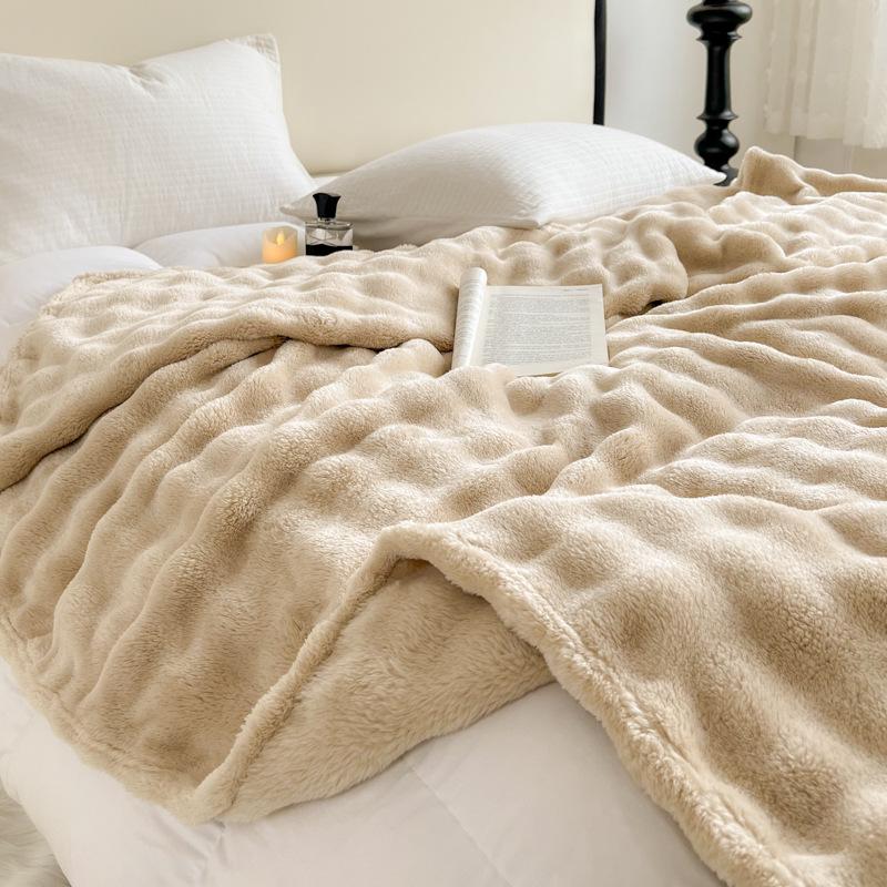 Luxurious Heavyweight Rabbit Fur Plush Blanket - Coral Fleece for Bed, Sofa, or Nap; Perfect for Winter.