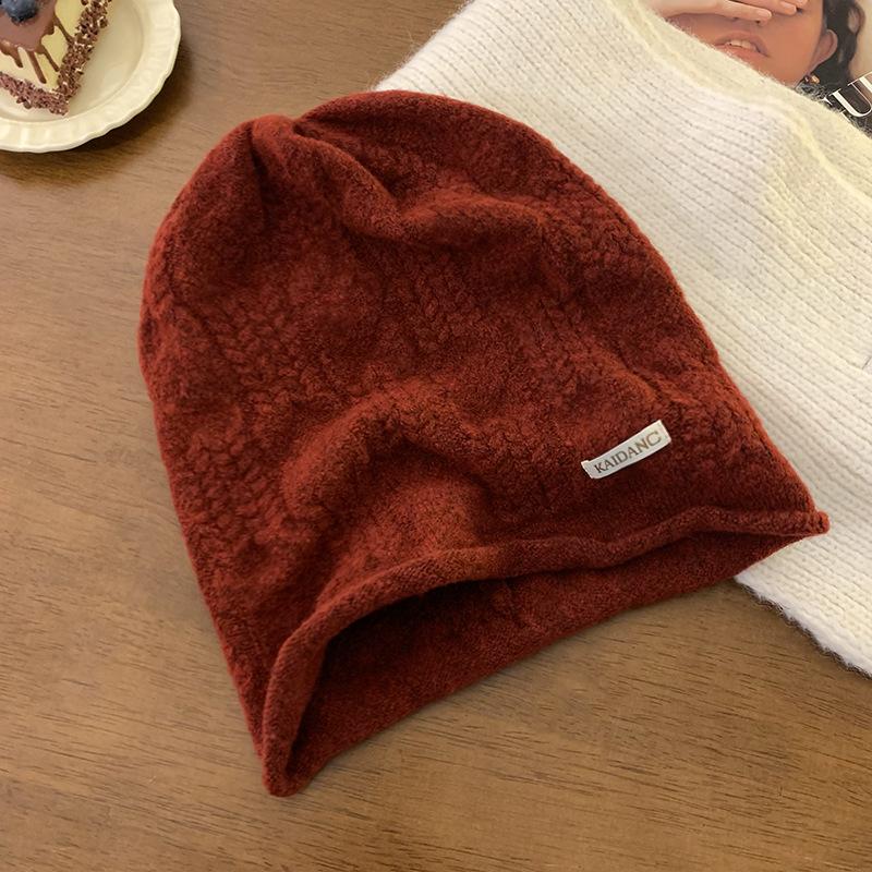 

New gray crimped knitted cold hat women s autumn and winter big head circumference wool hat warm and cold-proof confinement hat stacking hat winter M（56-58cm） бордовий