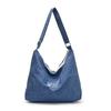 Niche retro plaid blue and yellow tote bag portable commuter large capacity underarm bag canvas bag fashionable and lightweight cloth bag