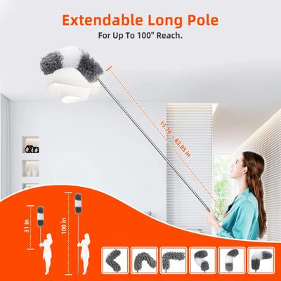 2.5m Extendable Stainless Steel Telescopic Rod Cleaning Duster Ceiling Sofa Car Dust Cleaner Floor Gap Brush Home Household Tool