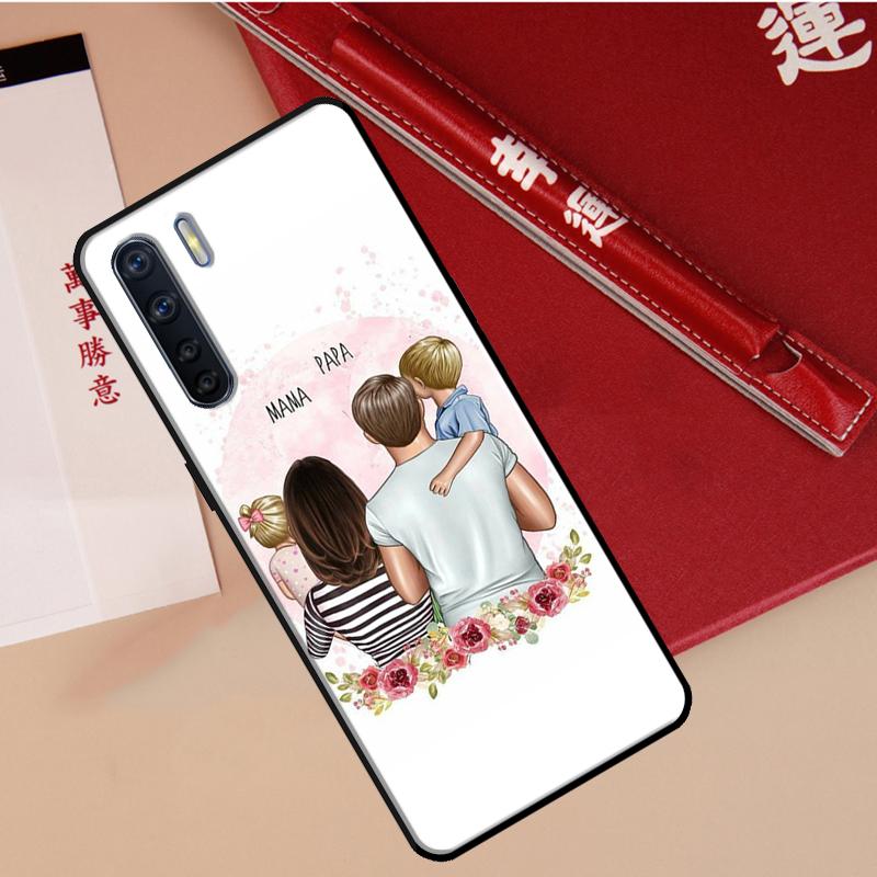 Black Brown Hair Baby Mom Girl Son Cover For OPPO A96 A76 A16 A17 A57 A77 A57s A15 A5 A9 A31 A53 A52 A72 A93 A54 A74 A94 Case