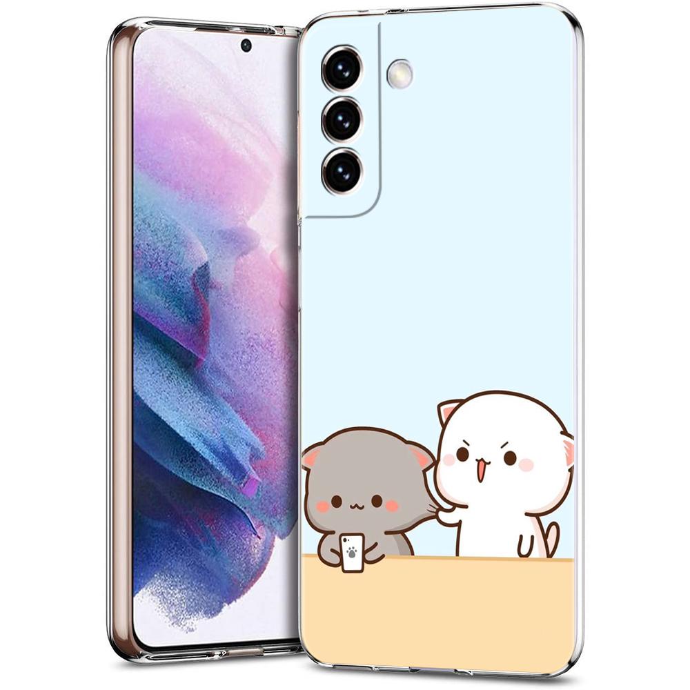 Cute Cartoon Cat Couple Phone Case For Samsung Galaxy S24 Ultra S23 FE S22 S20 S21 5G S10 S9 Plus S10E S8 Soft Clear Cover