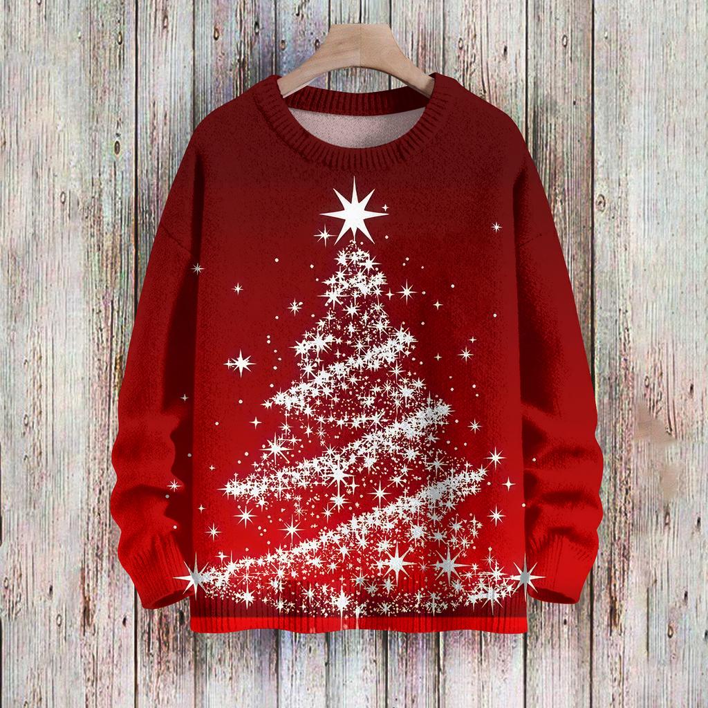 Vánoční mikiny pro ženy Pletený svetr Roztomilá košile Podzimní svetry s výstřihem