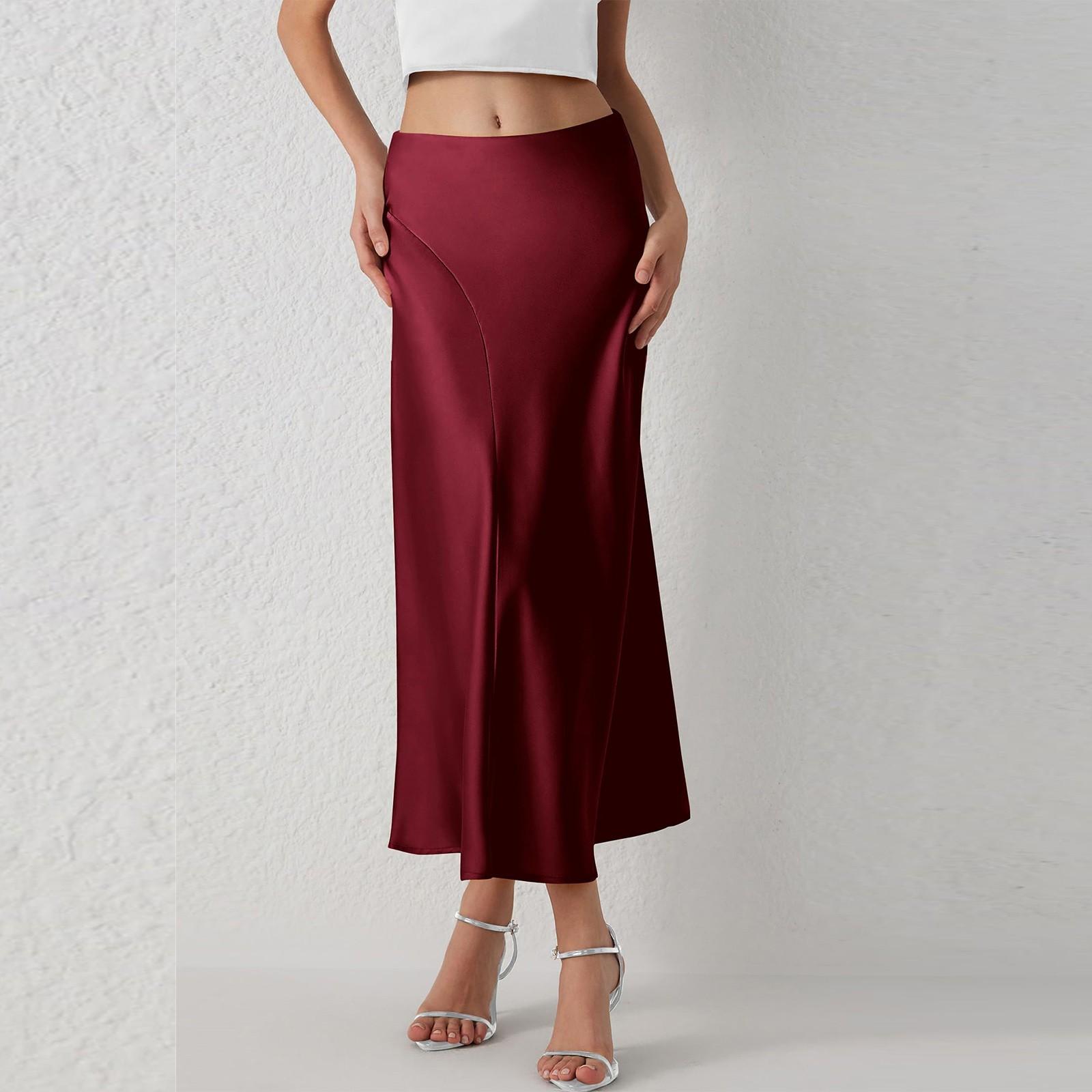 

Женская модная однотонная юбка средней длины XXL винный