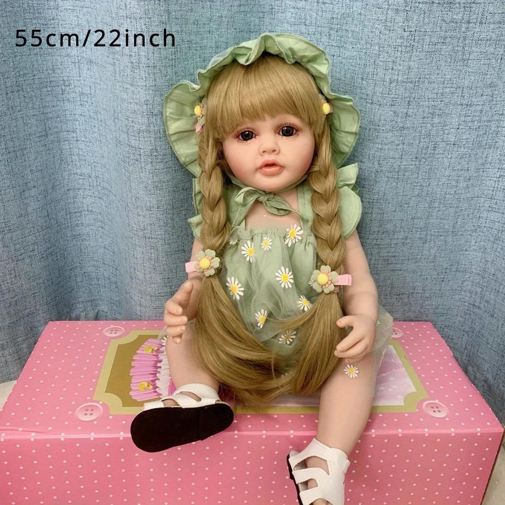 BZDOLL 55 CM 22 Inch Full Soft Vinyl Reborn Baby Long Hair Girl Doll Toy Lifelike Realistic Princess Toddler Beautiful Bebe