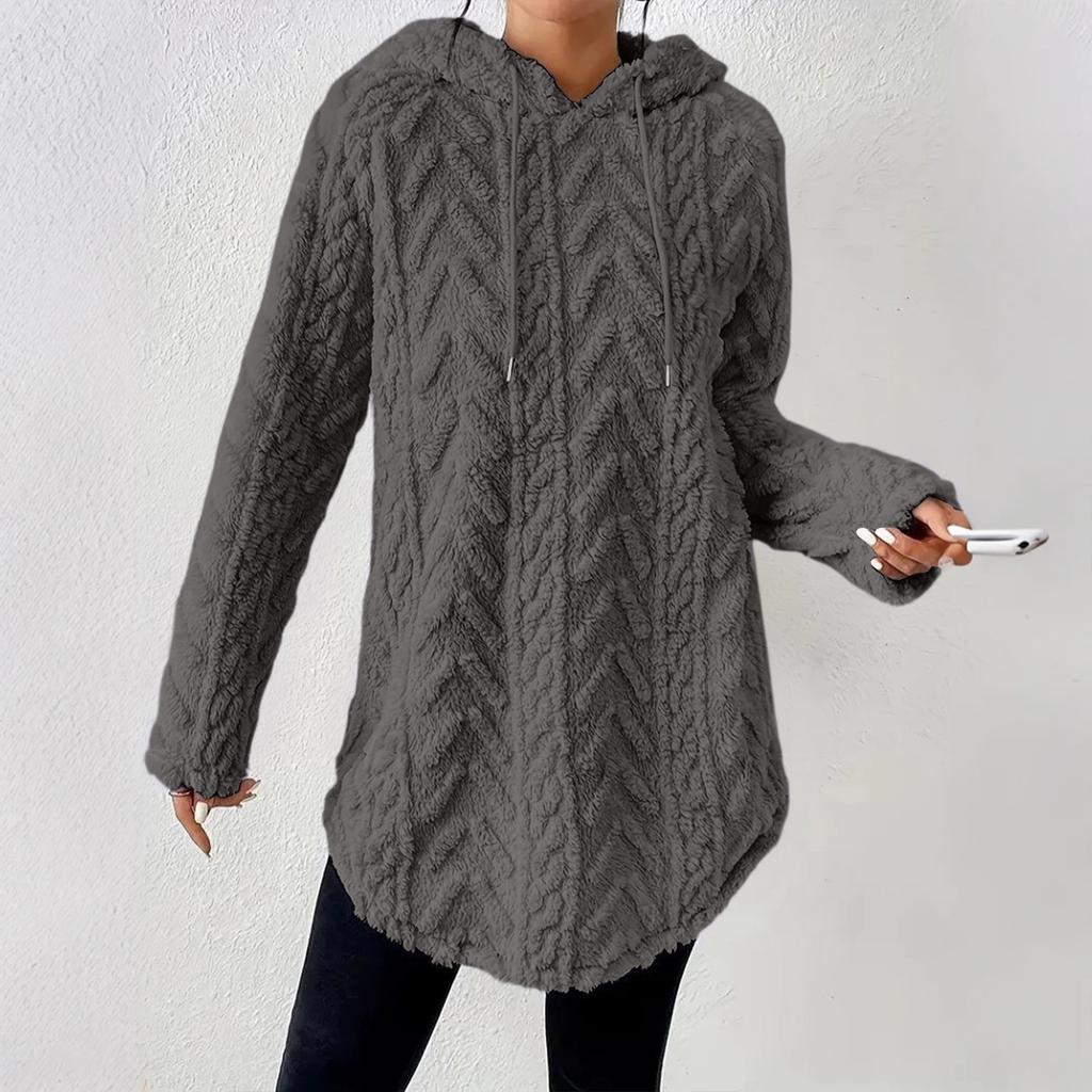 Women's Solid Color Hooded  Long Sleeved Sweatshirt  Slim Fit Drawstring  Sweatshirt