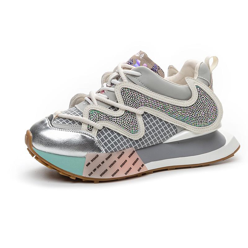 

Women s new leather rhinestone platform sports style casual shoes versatile, lightweight and non-slip running shoes 43 сірий колір
