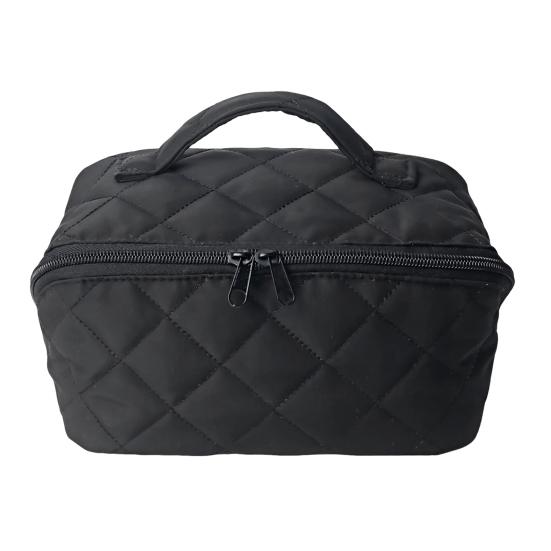 Quilted Floral Makeup Bag 180-Degree Flat Open Travel Cosmetic Organizer Women Large Capacity Toiletry Bag for Vacation Daily Vanity Table Use