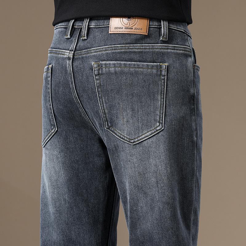 Autumn And Winter High-End Cotton Straight Jeans Velvet Loose Casual Versatile Men'S Trousers New Elastic Batch