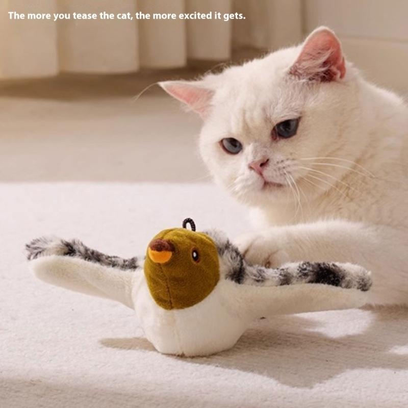 SelfMoving Electric Flocking Feathered Cats Teasing Toy with Life Like Bird Motion To Stimulate Pet Hunting and Chasing