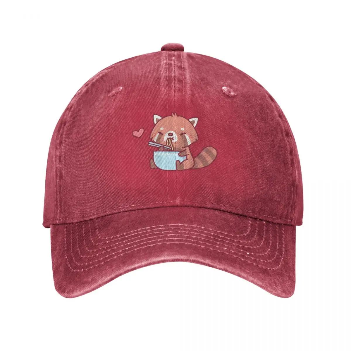 Cute Little Red Panda Eating RaUnisex Baseball Cap fishing hat Sports Cap Hat Beach black Unisex Luxury Brand Womens